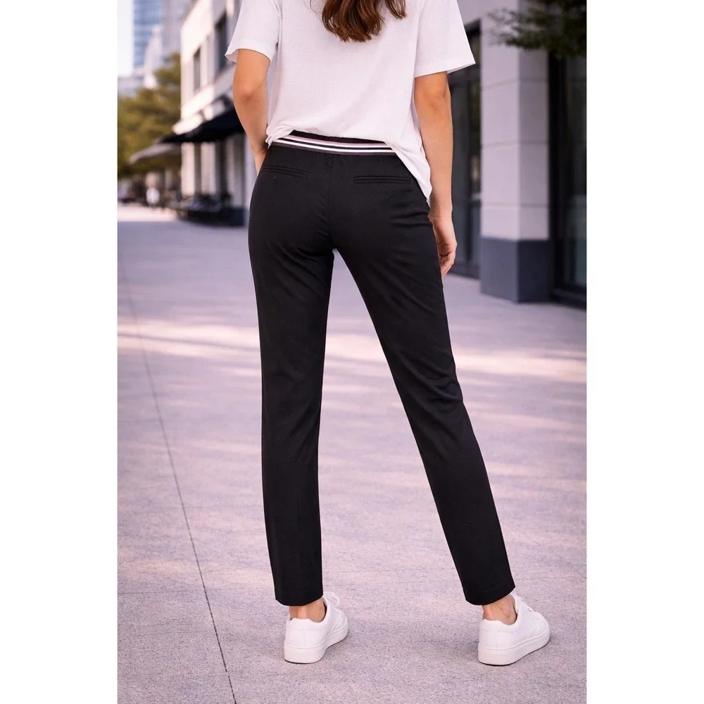 Zara Pants Women XS Black‎ Striped Stretch Waist Tapered Office Career